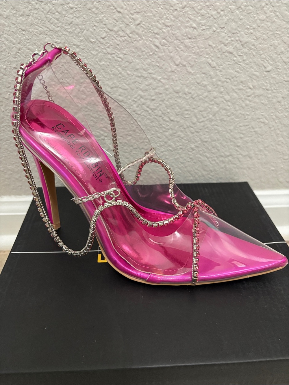 Pink Clear Strappy Pointed-Toe Stiletto